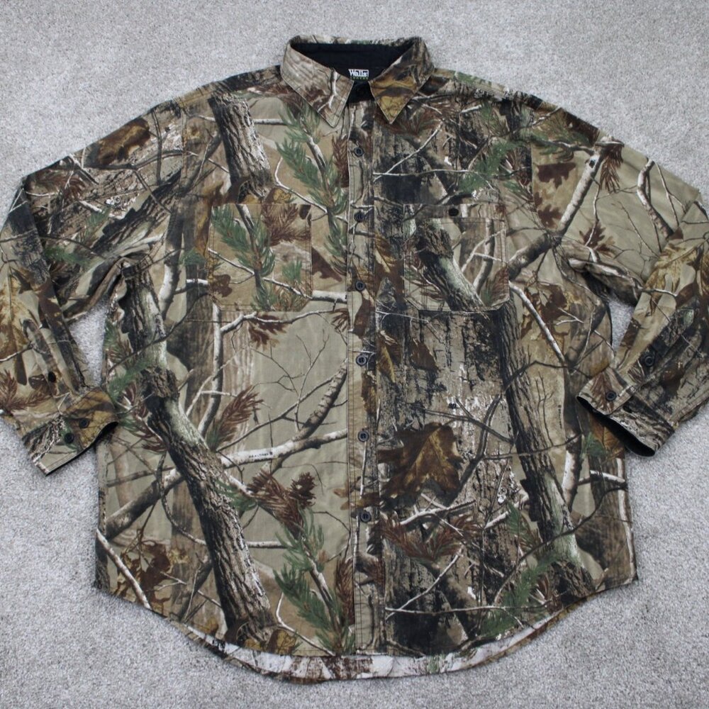 Walls Camo Shirt Mens 2XL XXL Brown/Green Camouflage L/S Button Up Hunting